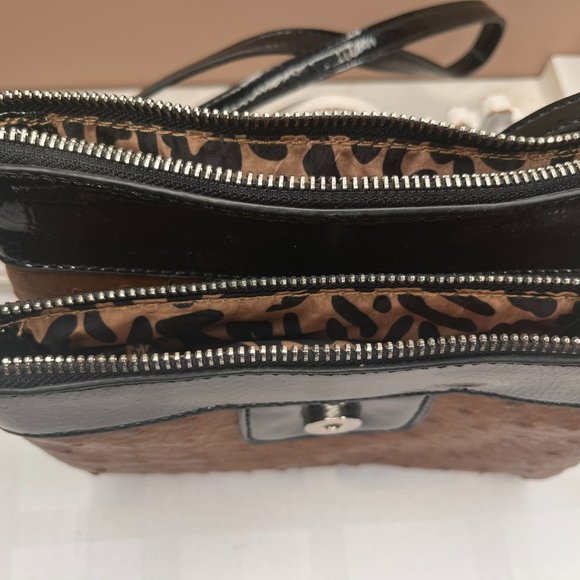 Nine West Brown & Black Crossbody Bag – Faux Ostrich Leather (Early 2000s) - Picture 6 of 11